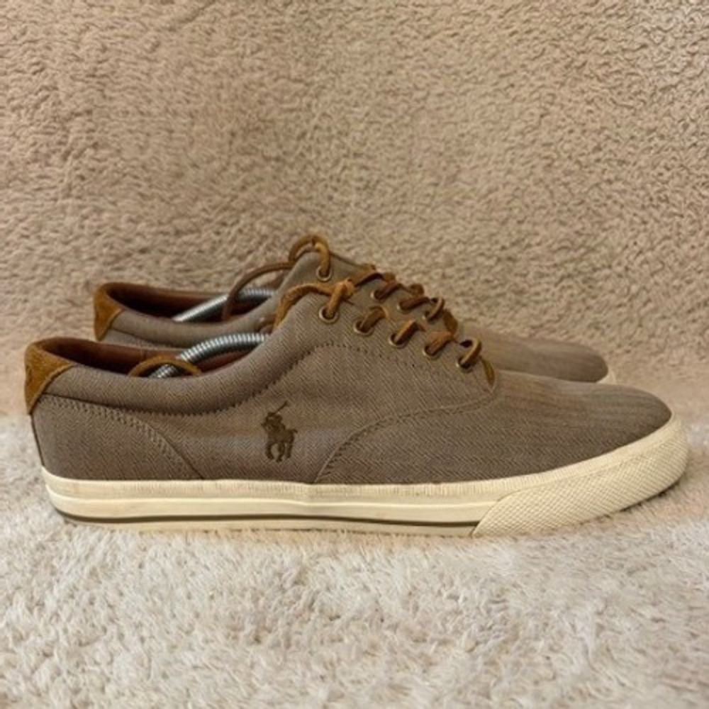 Polo Ralph Lauren Vaughn Mens Brown Herringbone Chambray Shoes Sneakers Size 13D
